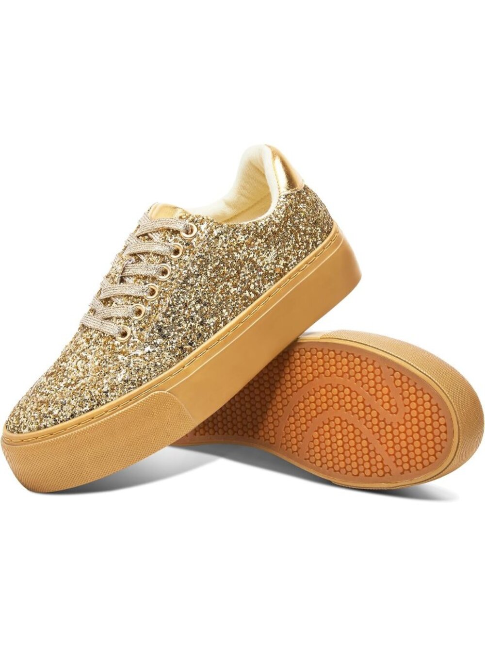 🆕Women's Gold Glitter Platform Sneakers Casual Sequin Sparkly Shoes